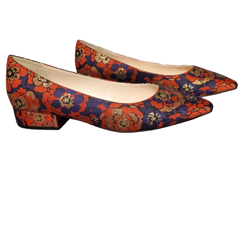 Cole Haan Orange and Blue Floral Brocade Pointed Toe Pumps